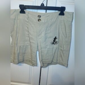 Disney Women's Khaki Cargo Shorts with Mickey Embroidery